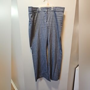 Ann Taylor LOFT Pants Women 14 Blue Tweed Julie Trouser Mid Rise Wide Leg Office